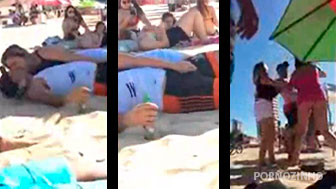 Casal flagrado fazendo putaria na praia, rolou barraco e soco no saco!