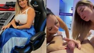 Marido sortudo recebendo boquete de duas gostosas