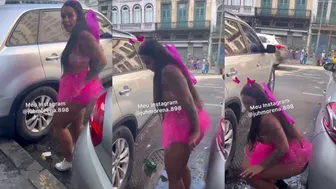 Slut Pees in Street in Costume