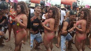 Mulatta Flashes Tits at Carnival