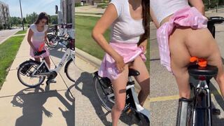 Babe Rides Bike with Dildo