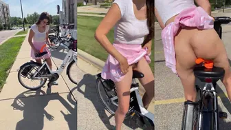 Babe Rides Bike with Dildo