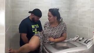 Housewife Bangs in Laundry